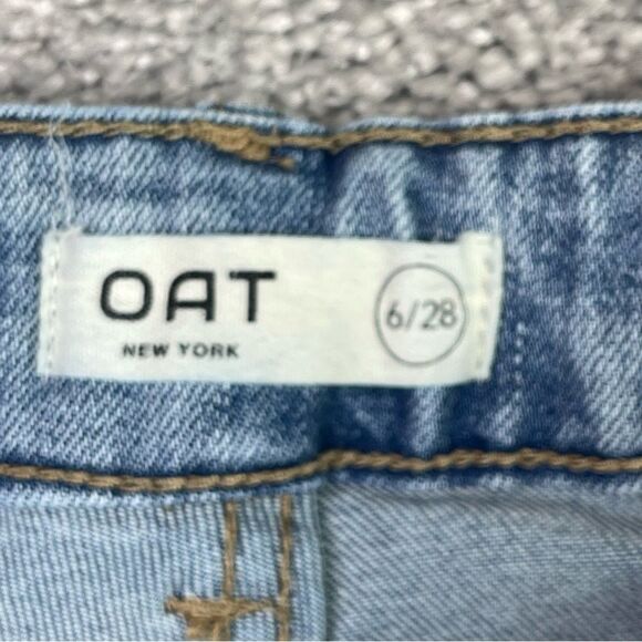 Oat New York Jeans Women’s 6 Flare High Rise Light Wash Fray Hem Denim Stretch - Picture 5 of 12